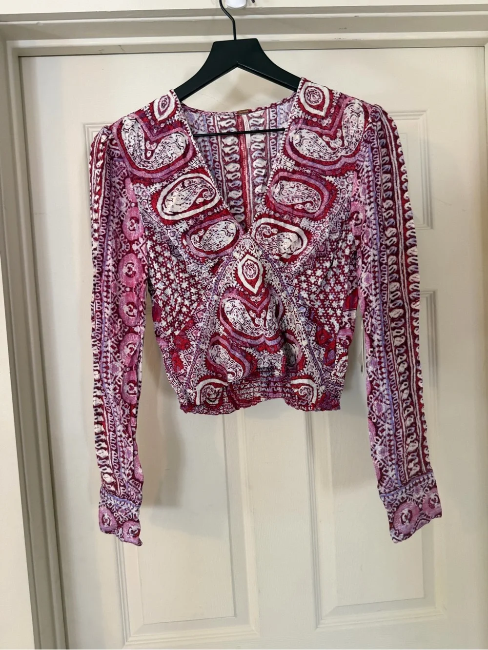 Free People Pink Paisley Wrap Crop Blouse NWT Sz XS